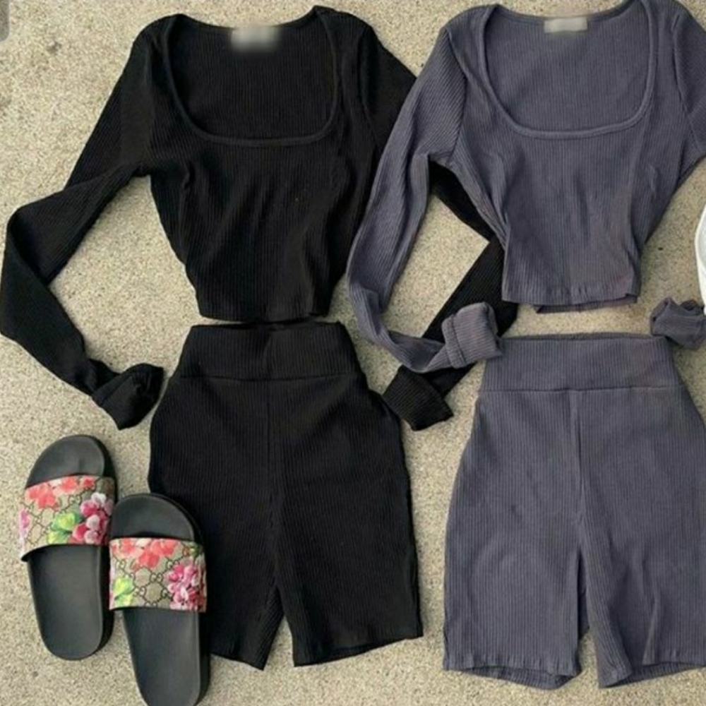BLACK crop top and biker shorts